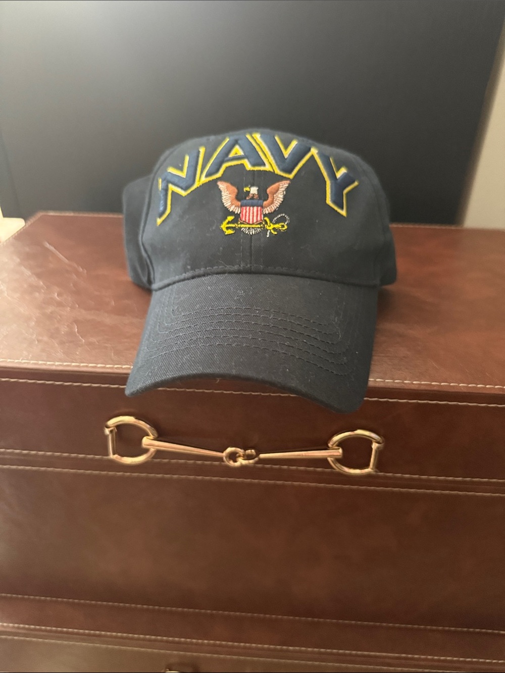 Navy Embroidered Baseball Cap with Eagle Crest - Black
